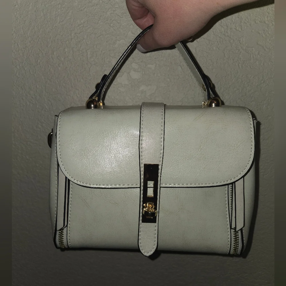 White Top-Handle Crossbody Bag with Gold Hardware - Picture 11 of 11
